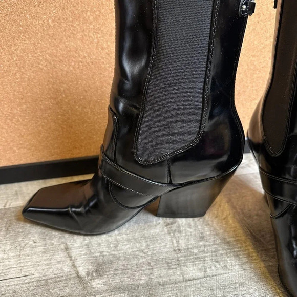 Sam Edelman Suzette Western Square Toe Black Patent Leather Boot Size 7.5 - Picture 3 of 8